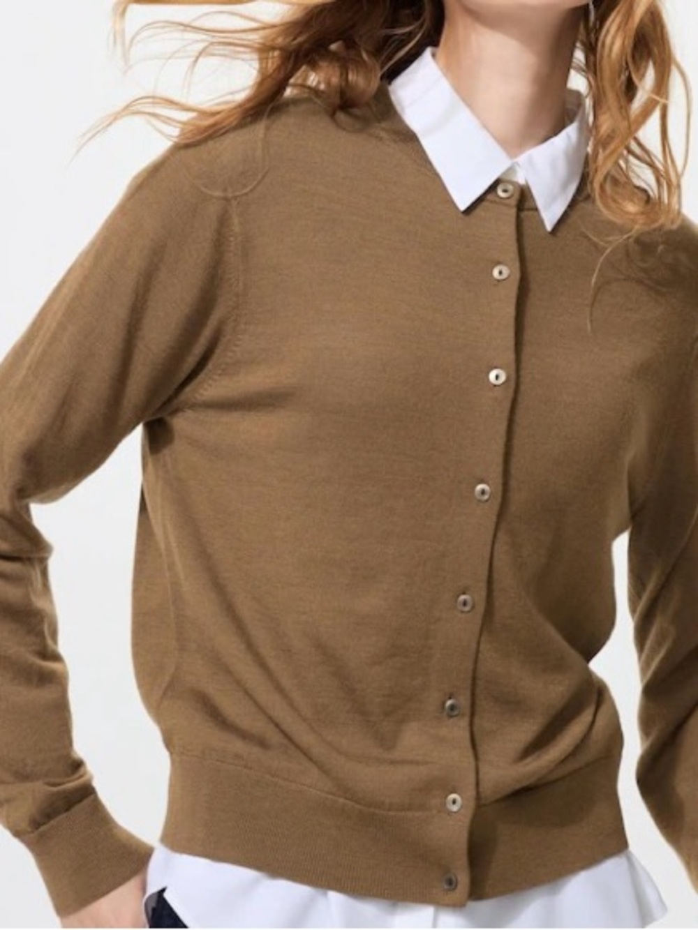 Uniqlo Camel Brown 100% Merino Wool Cardigan- XL PTP 22 inch
